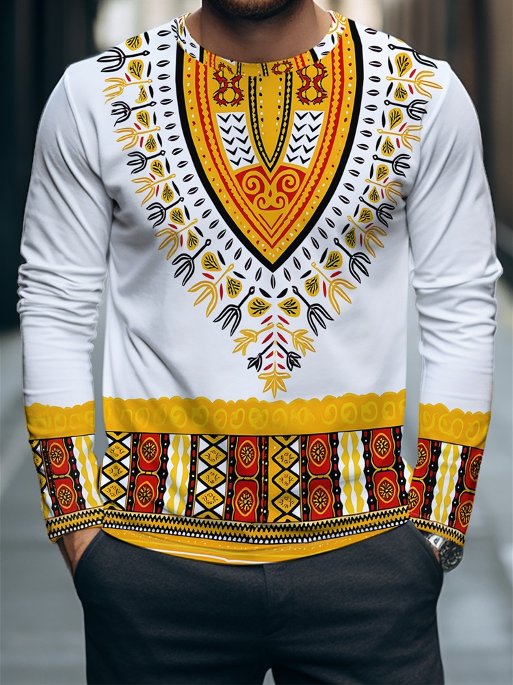 New Ethnic Fashion - Men's African Dashiki Long Sleeve T-Shirt