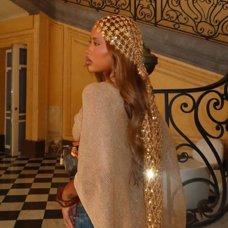 Boho Sequin Mesh Headscarf Gol - Ethnic Fashion Design ulasan dan harga