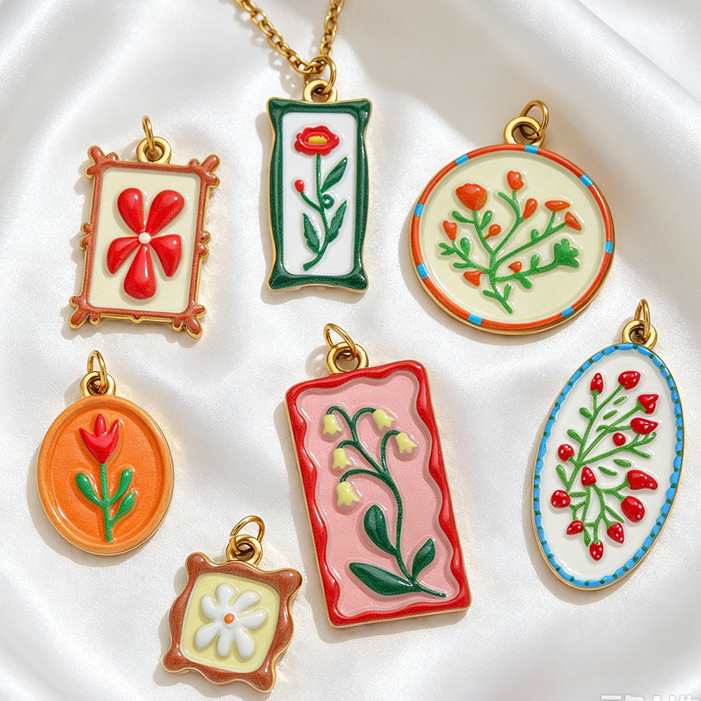 2pcs Boho Enamel Flower Pendan - Ethnic Fashion Design ulasan dan harga