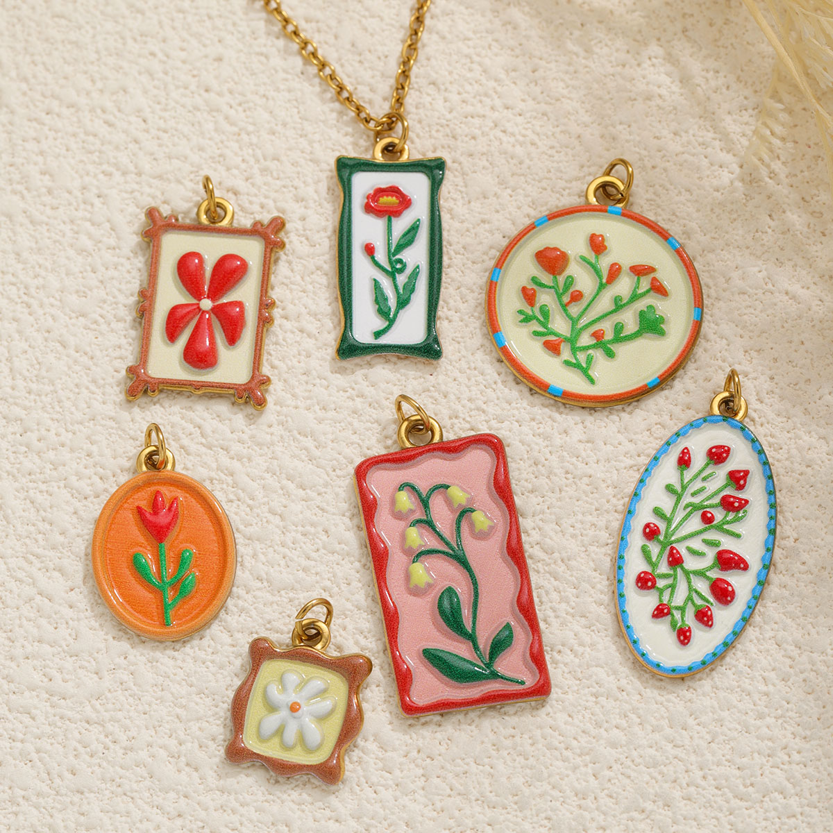 2pcs Boho Enamel Flower Pendan - Ethnic Fashion Design ulasan dan harga